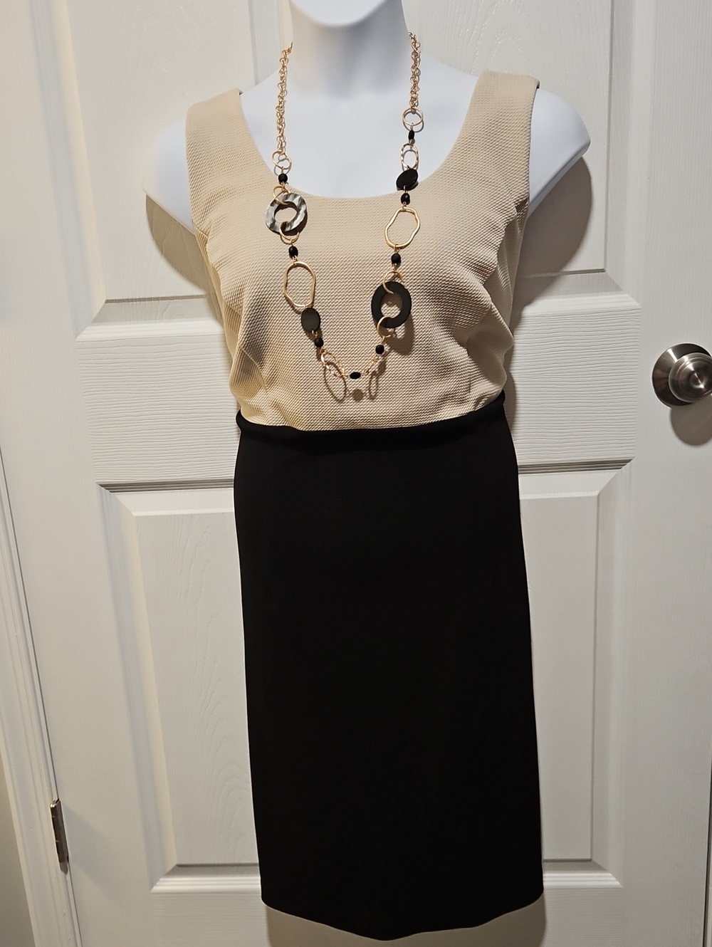 Studio One Black & Beige Midi Sheath Dress